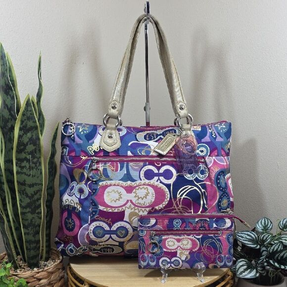 Coach Pop-C Glam Signature Graffiti Tote with Matching Wallet - Picture 1 of 15
